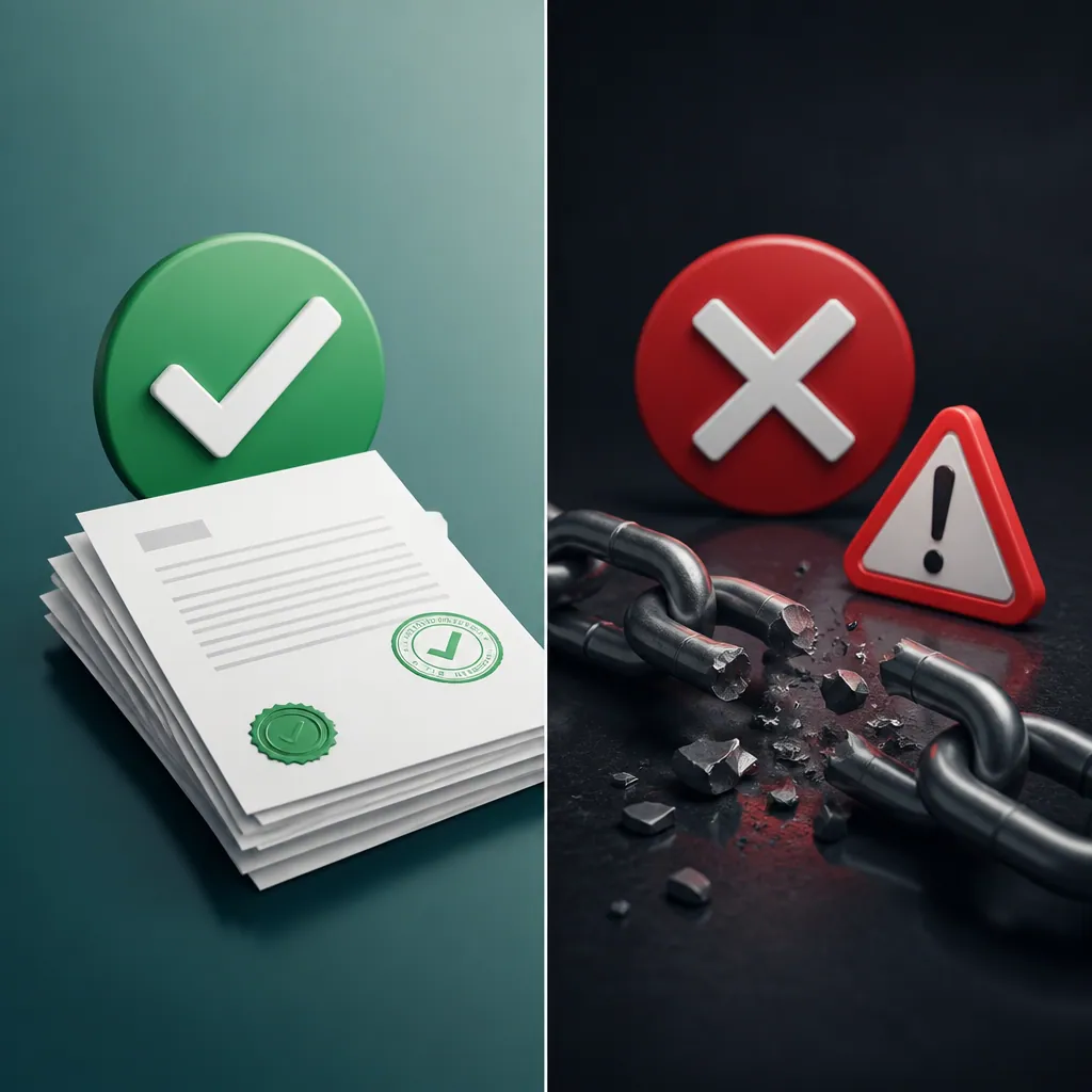 Visual comparison showing verified legitimate versus fraudulent documentation indicators