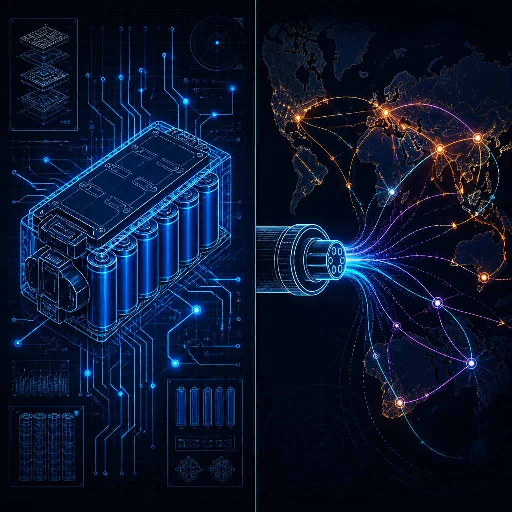 Visual comparison of plug in hybrid battery technology with global export trade routes