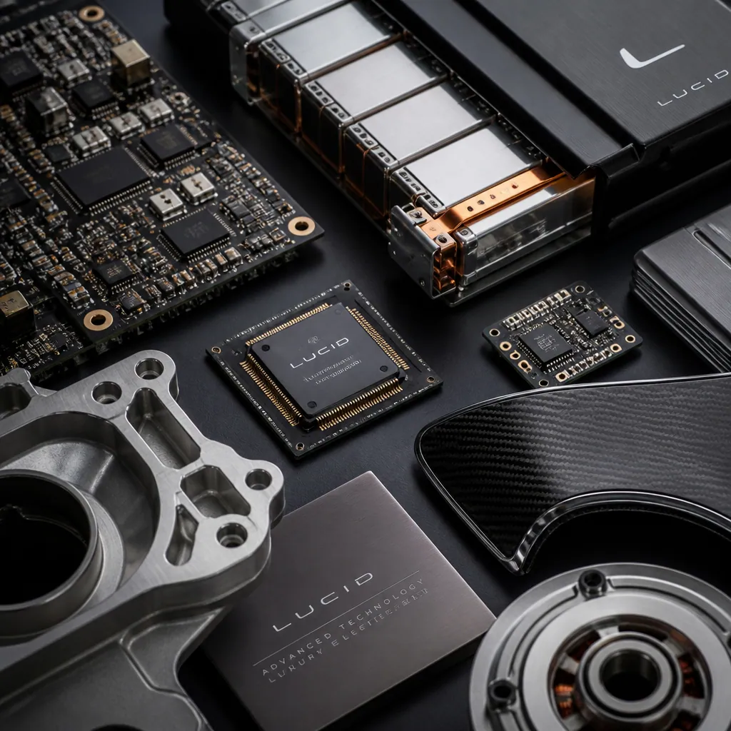 Technology and engineering components symbolizing advanced EV powertrain and Huawei integration