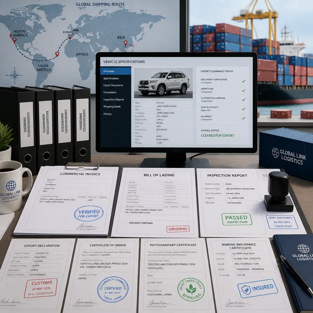 Export documentation and customs clearance workflow for vehicle shipping