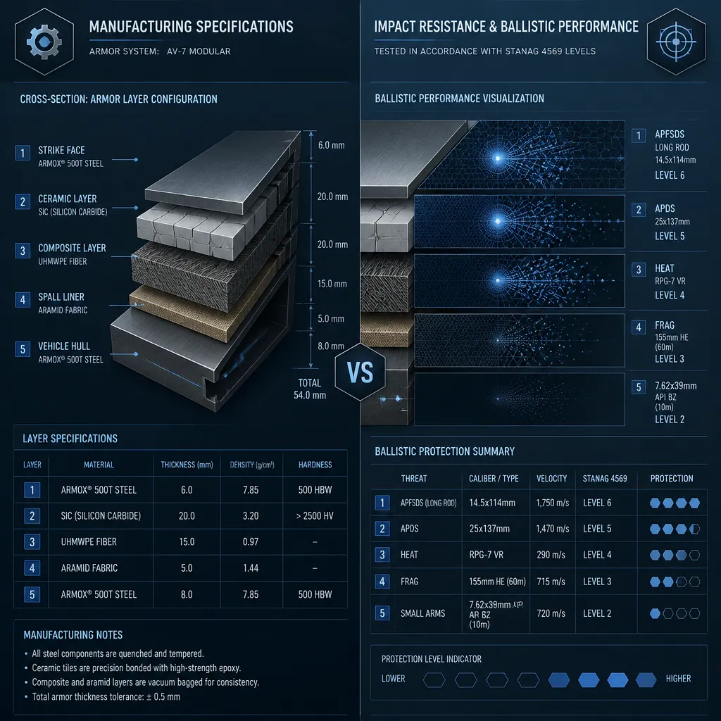 Technical comparison chart showing vehicle armor protection levels and ballistic ratings