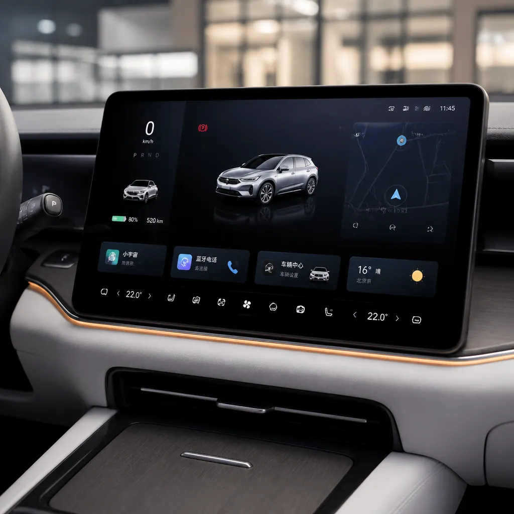 Interior view highlighting advanced technology features in a Chinese electric vehicle